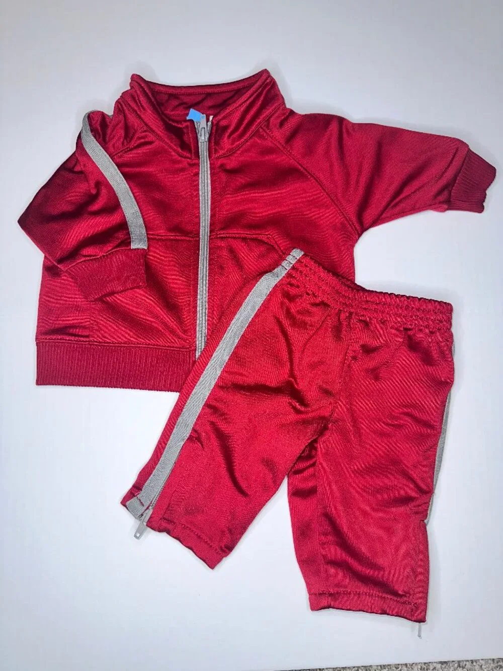 Track Suit Set 2pc Red Gray Zip Jacket & Pants Size 0-6 Months 1999 GYMBOREE VTG